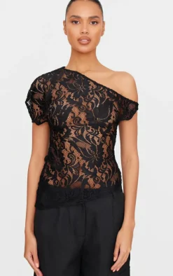 Lace Detail Asymmetric Longline Top-PrettyLittleThing