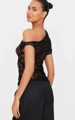 Lace Detail Asymmetric Longline Top-PrettyLittleThing