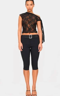 Lace Detail Tie Shoulder Asymmetric Long Top-PrettyLittleThing Discount