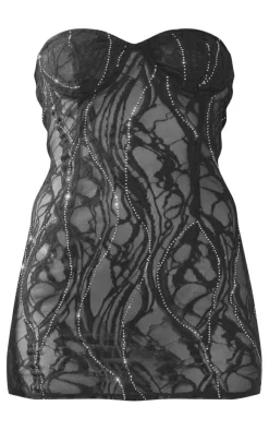 Lace Diamante Bandeau Bodycon Dress-PrettyLittleThing Sale