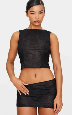 Discount PrettyLittleThing Lace Fitted Sleeveless Long Line Top Black