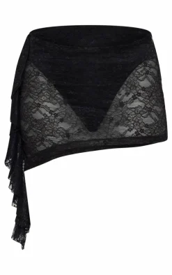 Outlet PrettyLittleThing Lace Frill Asymmetric Low Rise Micro Mini Skirt Black
