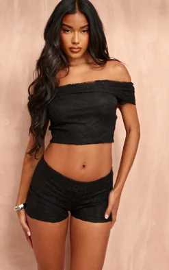 Discount PrettyLittleThing Lace Layered Hotpants Black