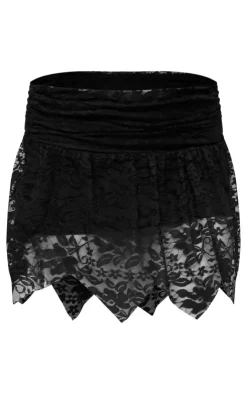 Online PrettyLittleThing Lace Layered Mini Skirt Black