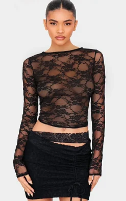 Lace Long Sleeve Top-PrettyLittleThing Clearance