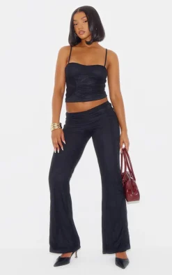 Best PrettyLittleThing Lace Mesh Panel Skinny Flares Black
