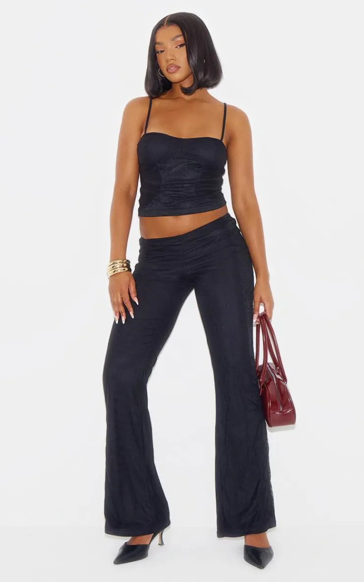 Best PrettyLittleThing Lace Mesh Panel Skinny Flares Black