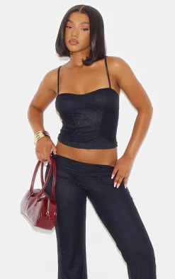 Best PrettyLittleThing Lace Mesh Panel Skinny Flares Black