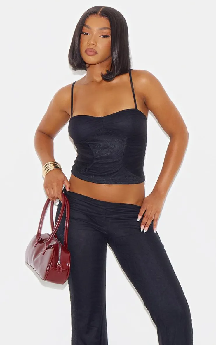 Best PrettyLittleThing Lace Mesh Panel Skinny Flares Black
