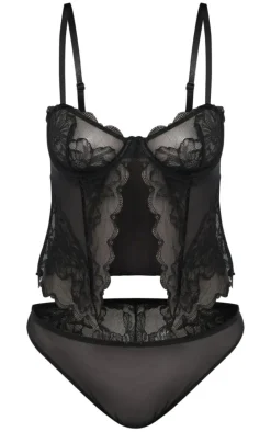 Black Lace Open Front Corset Lingerie Set