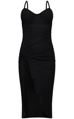 Lace Plunge Ruched Midi Dress-PrettyLittleThing New