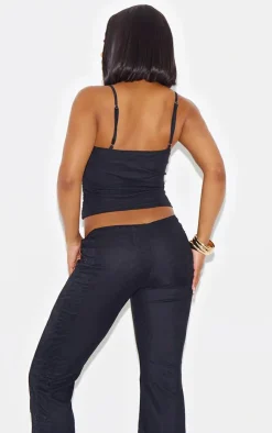 New PrettyLittleThing Lace Ruched Mesh Strappy Top Black