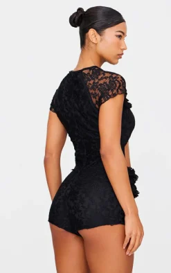 Lace Ruffle Detail Cut Out Rara Unitard-PrettyLittleThing Hot