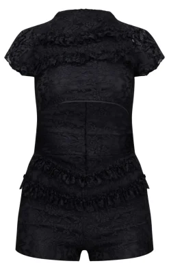 Lace Ruffle Detail Cut Out Rara Unitard-PrettyLittleThing Hot
