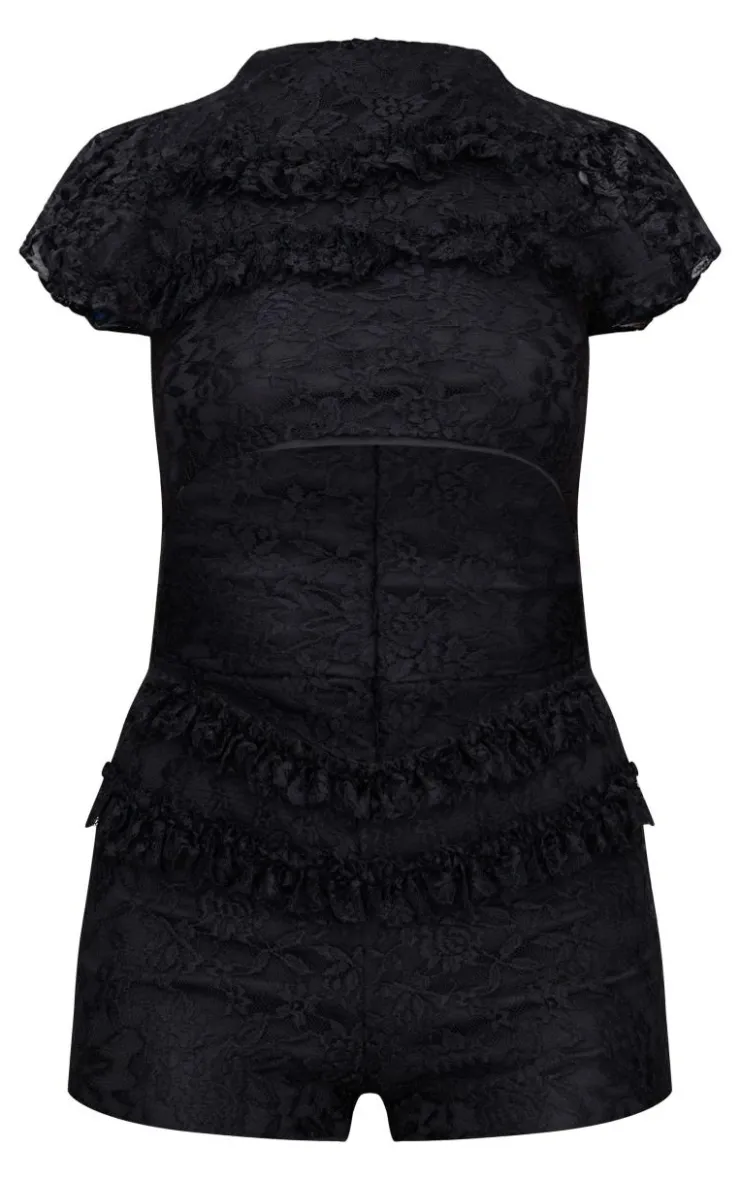 Lace Ruffle Detail Cut Out Rara Unitard-PrettyLittleThing Hot