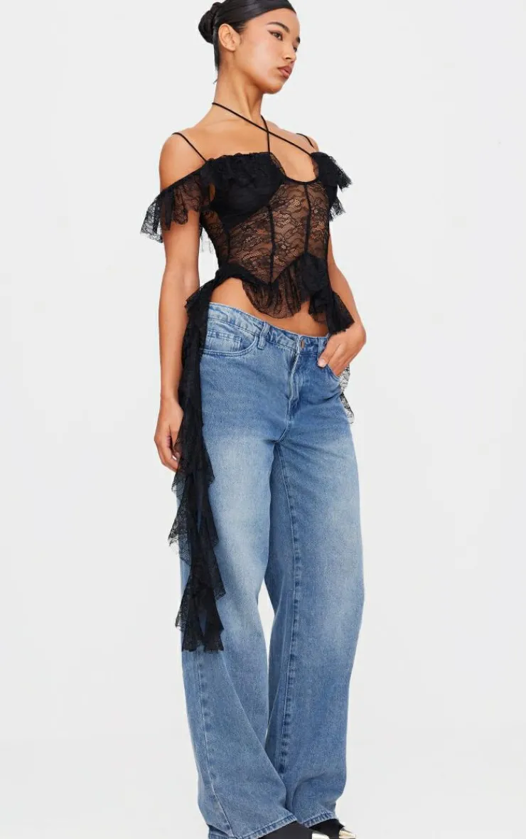 Lace Ruffle Halterneck Long Top-PrettyLittleThing Outlet