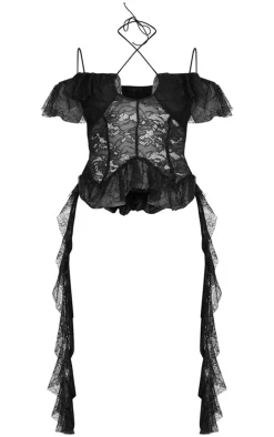 Lace Ruffle Halterneck Long Top-PrettyLittleThing Outlet