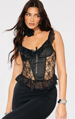 PrettyLittleThing Corsets*Lace Satin Insert Bow Detail Corset