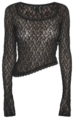 Lace Square Neck Trim Detail Long Sleeve Top-PrettyLittleThing Discount