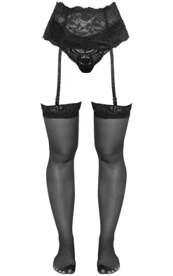 Black Lace Top Sheer Hold Up Stockings