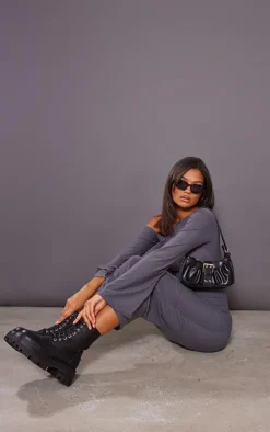 PrettyLittleThing Black Boots*Lace Up Chunky Sole Combat Boots