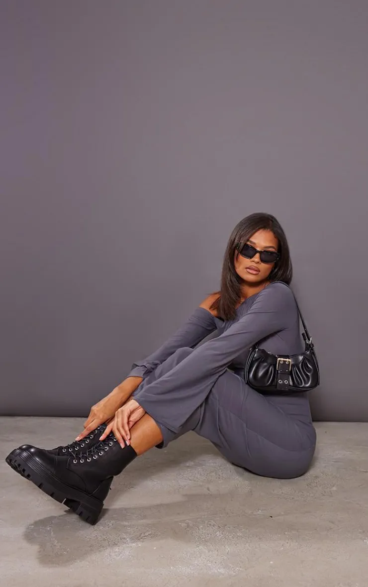 PrettyLittleThing Black Boots*Lace Up Chunky Sole Combat Boots