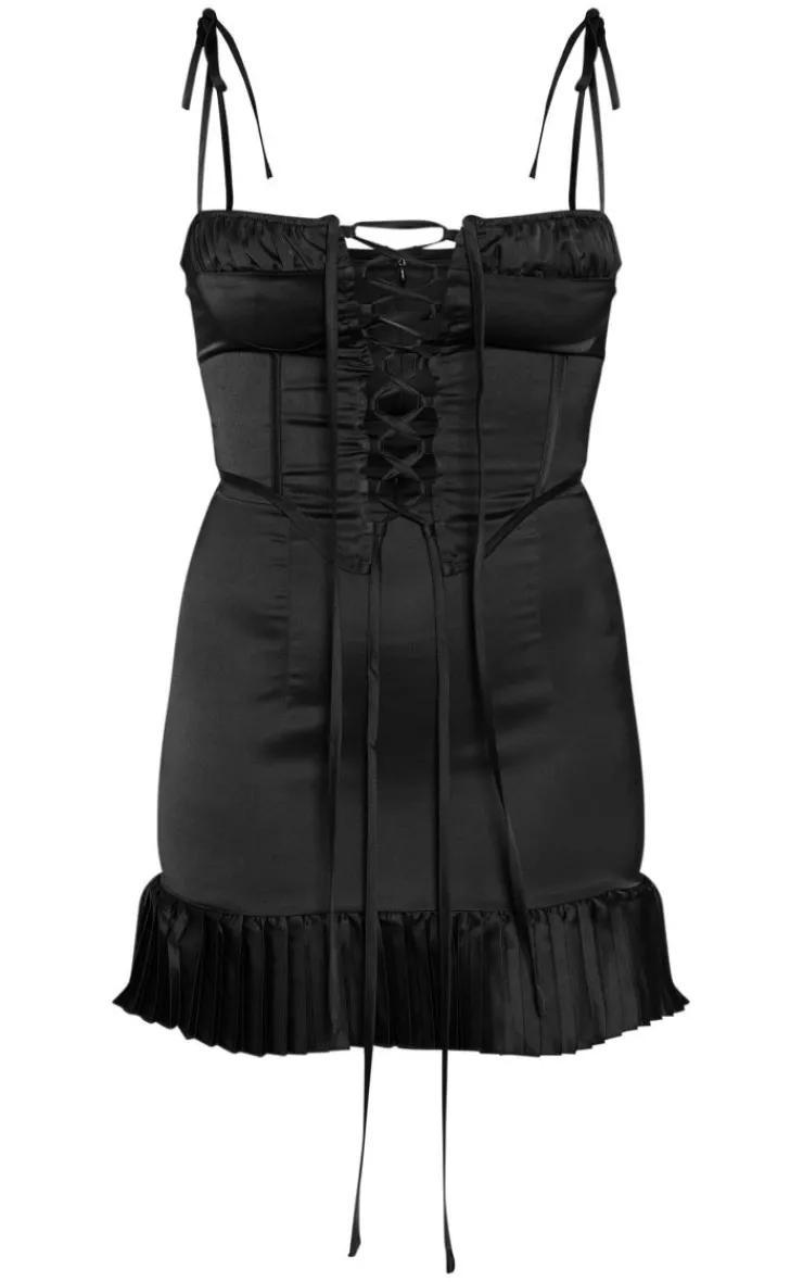 Lace Up Corset Frill Hem Shift Dress-PrettyLittleThing Outlet
