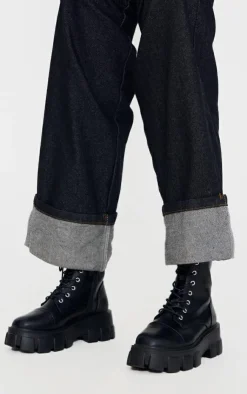 PrettyLittleThing Black Boots*Lace Up Extreme Cleated Sole Combat Boots