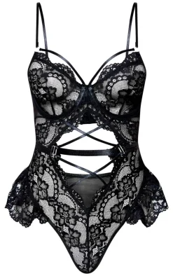 PrettyLittleThing Christmas Shop*Lace Up Floral Lace Lingerie Bodysuit