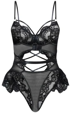 PrettyLittleThing Christmas Shop*Lace Up Floral Lace Lingerie Bodysuit