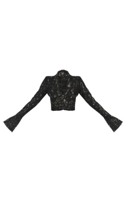 Lace V Neck Backless Long Top-PrettyLittleThing Online