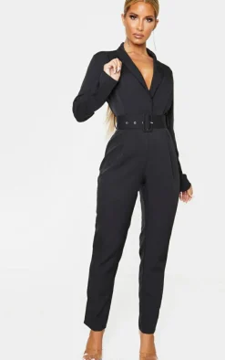 Lapel Detail Belted Jumpsuit-PrettyLittleThing New