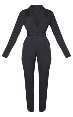 Lapel Detail Belted Jumpsuit-PrettyLittleThing New