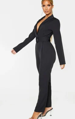 Lapel Detail Belted Jumpsuit-PrettyLittleThing New