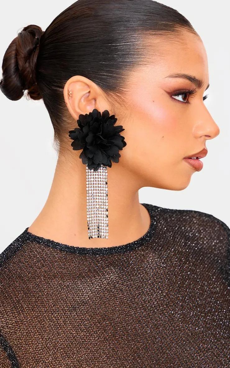 PrettyLittleThing Statement Earrings*Large Floral Chain Tassel Statement Earrings