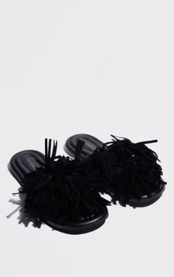 PrettyLittleThing Flat Sandals*Leather Round Toe Faux Suede Tassel Strap Flat Sandals