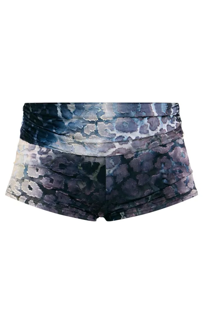Black Leopard Fold Over Detail Devore Hot Pants