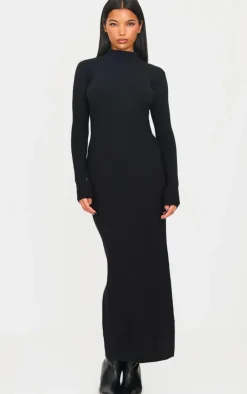 PrettyLittleThing Thanksgiving Outfits*Light Rib Knit Long Sleeve Maxi Dress