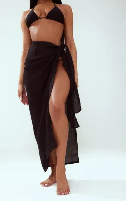 Black Linen Look Beach Sarong