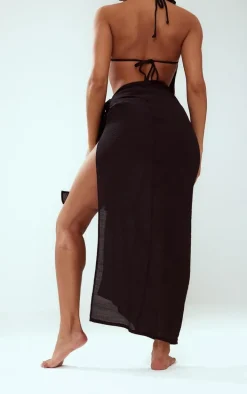Black Linen Look Beach Sarong