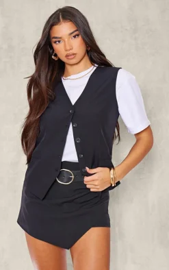 PrettyLittleThing Sleeveless Tops*Linen Look Contrast Button Oversized Vest