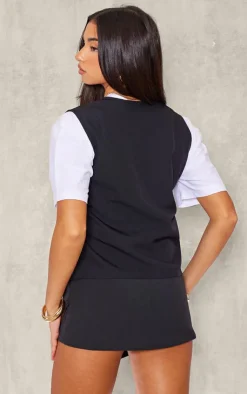 PrettyLittleThing Sleeveless Tops*Linen Look Contrast Button Oversized Vest
