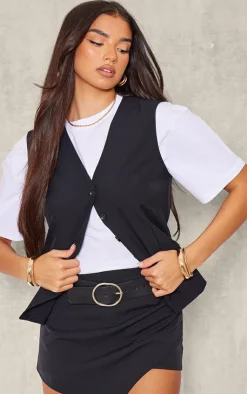 PrettyLittleThing Sleeveless Tops*Linen Look Contrast Button Oversized Vest