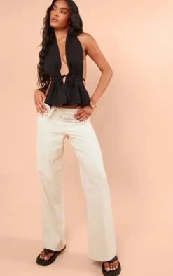 PrettyLittleThing Sleeveless Tops*Linen Look Halterneck Backless Top