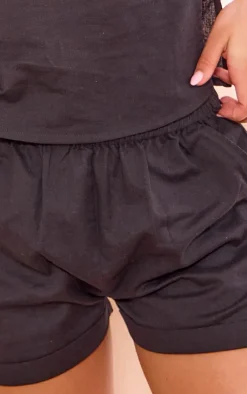 Discount PrettyLittleThing Linen Look High Waisted Turn Up Hem Shorts Black