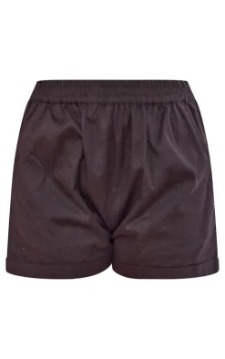 Discount PrettyLittleThing Linen Look High Waisted Turn Up Hem Shorts Black