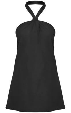 Linen Look Knot Halterneck Shift Dress-PrettyLittleThing Outlet