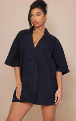 Linen Look Oversized Double Breasted Short Sleeve Blazer Dress-PrettyLittleThing Online