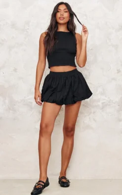 Best PrettyLittleThing Linen Look Puff Ball Mini Skirt Black