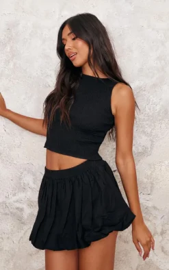 Best PrettyLittleThing Linen Look Puff Ball Mini Skirt Black
